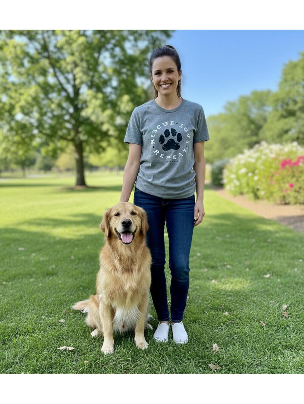 Brand New with Tags Life is Good Rescue Love Repeat Dog Lover T-shirt Medium